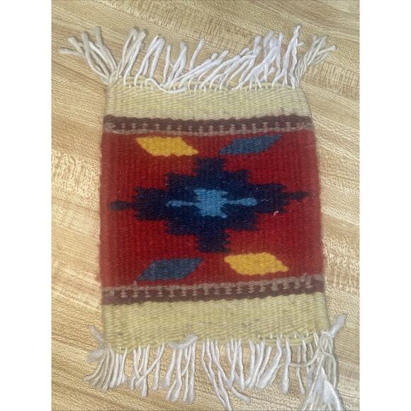 Set Of 4 Vintage NATIVE AMERICAN Handcrafted WOOL Woven COASTERS Southwestern - Picture 4 of 7